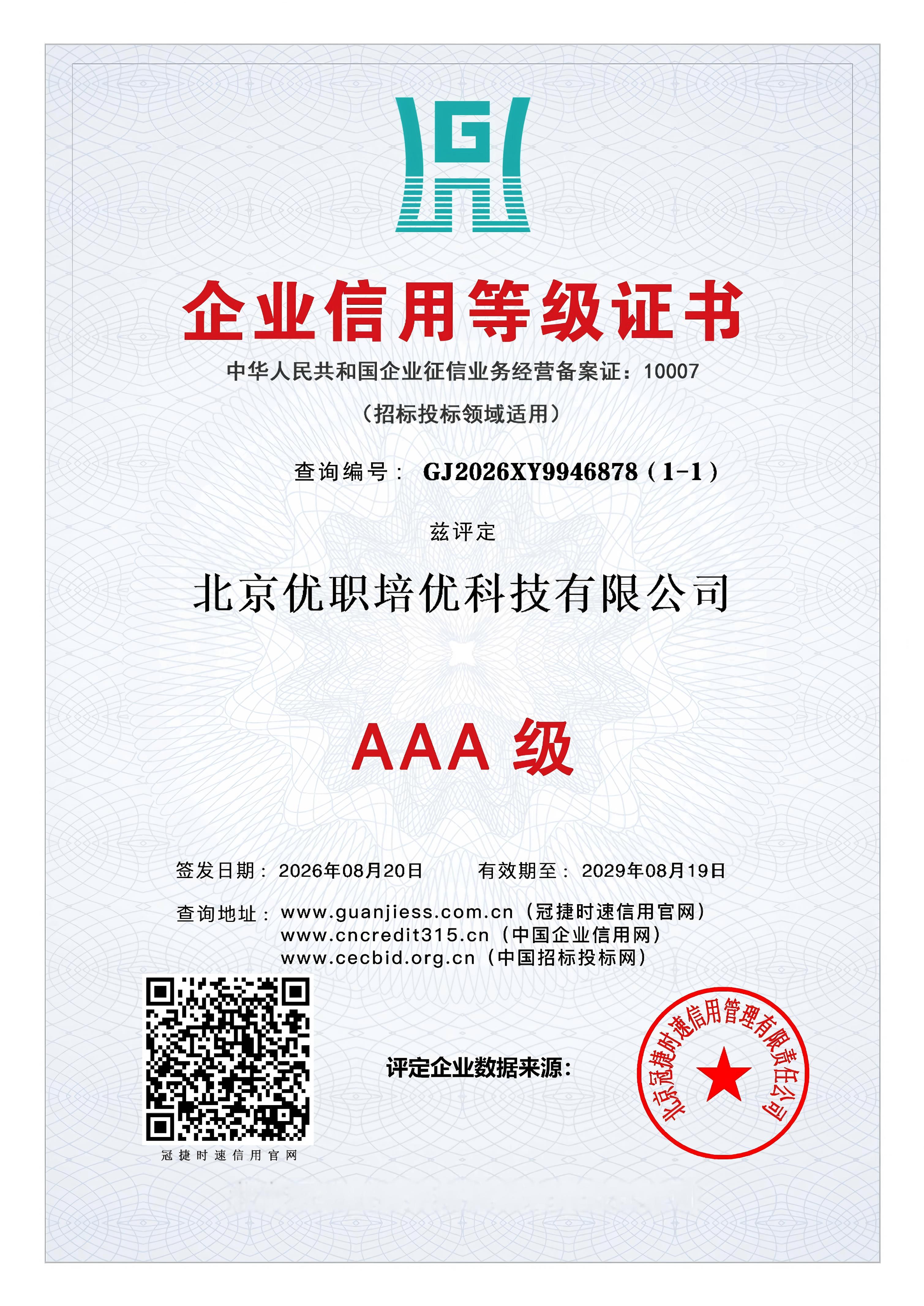 企业信用等级证书